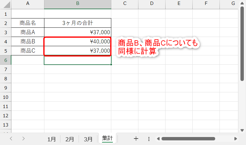 商品B、商品Cについても同様に計算