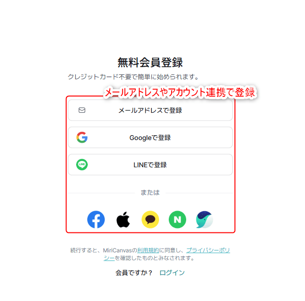 登録方法の選択