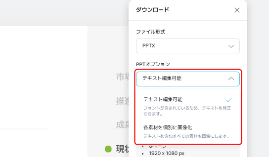 PPTXにはオプションがある